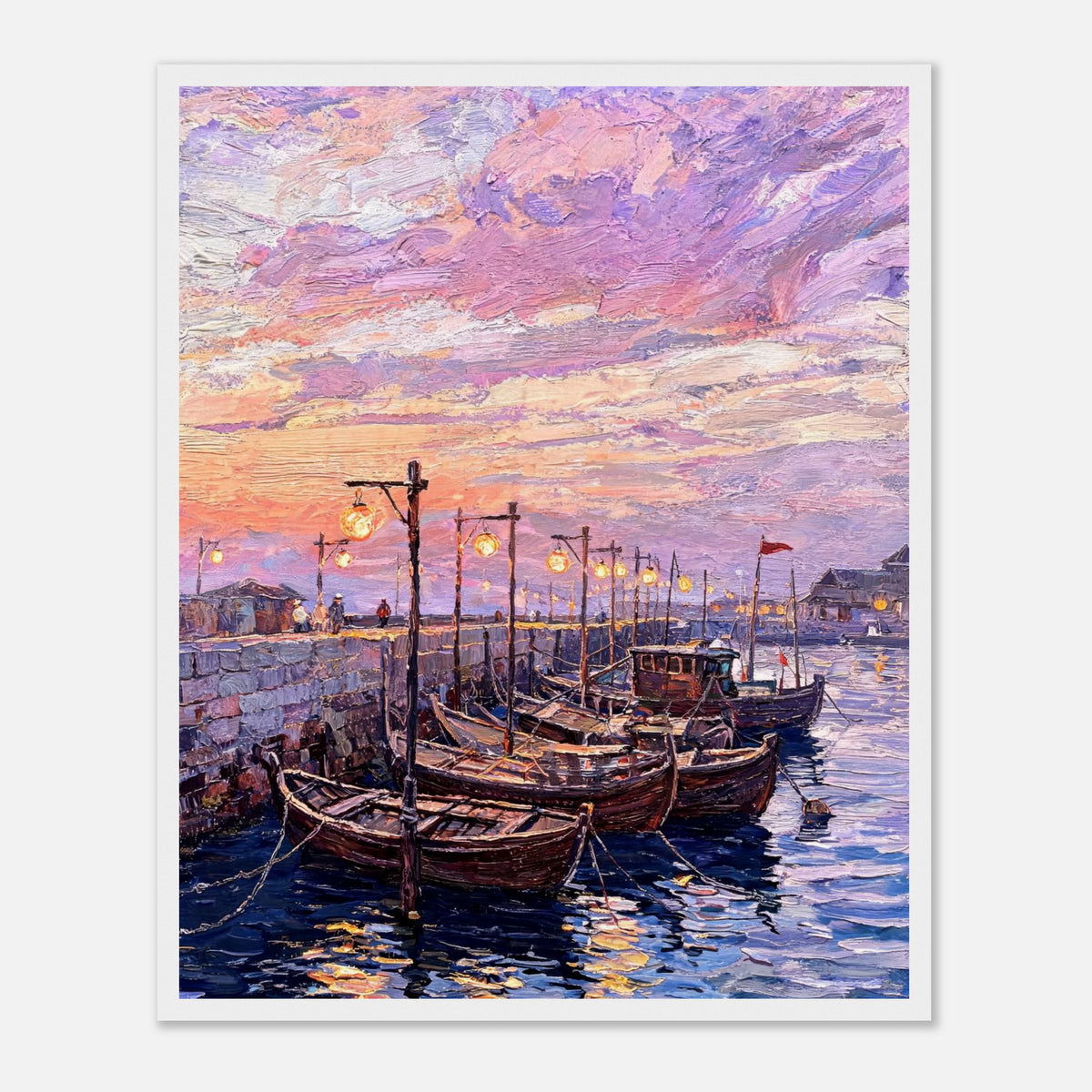 Framed Mediterranean Harbor at Twilight Art Print