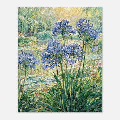 Blue Agapanthus & Sunlit Garden Impressionist Art Print