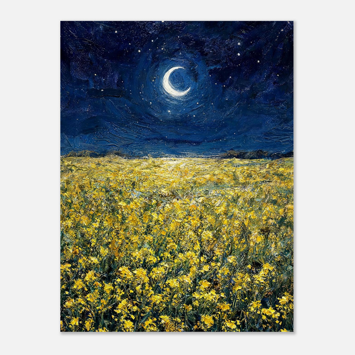 Moonlit Golden Wildflower Field Impressionist Art Print