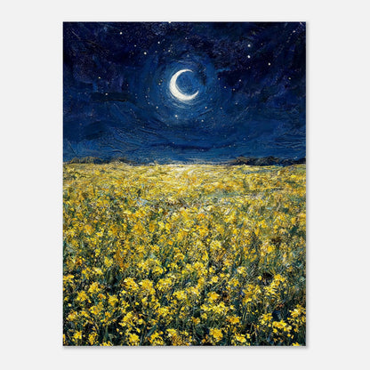 Moonlit Golden Wildflower Field Impressionist Art Print