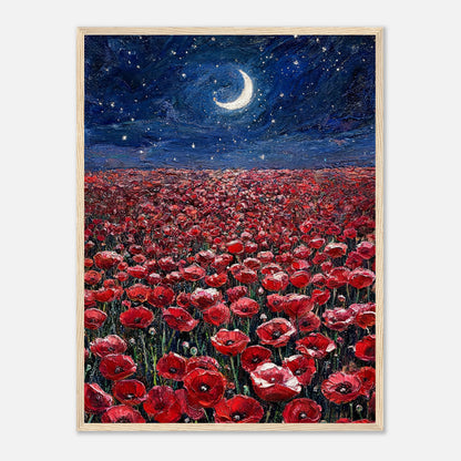 Moonlit Red Poppy Field Impressionist Art Print