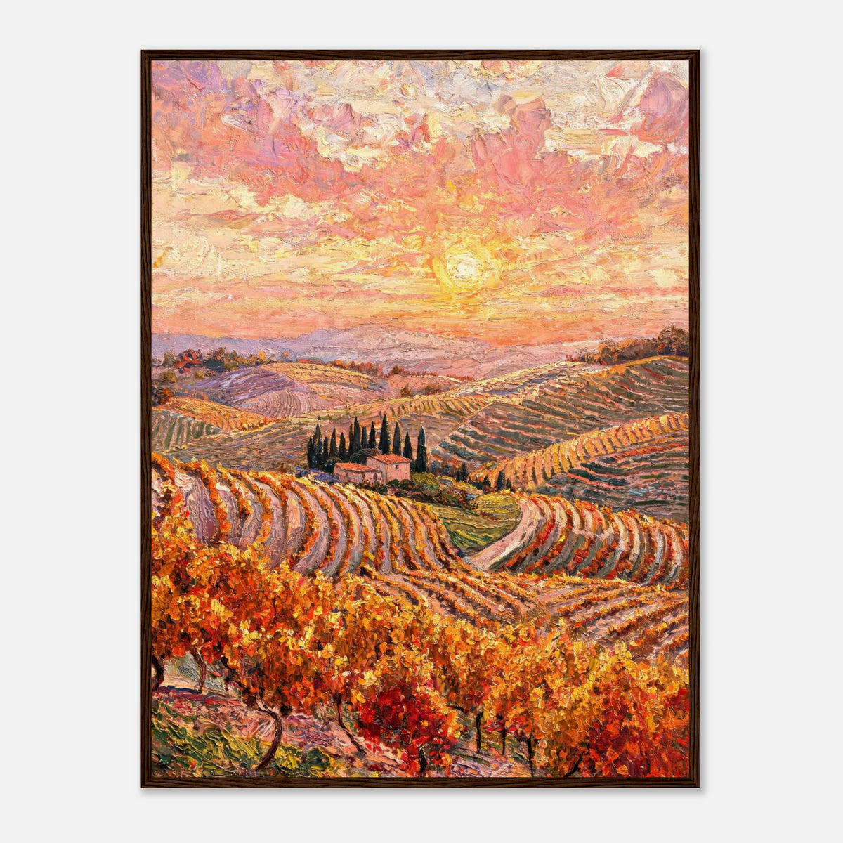 Tuscan Hills Autumn Sunset Vineyard Impressionist Art Print