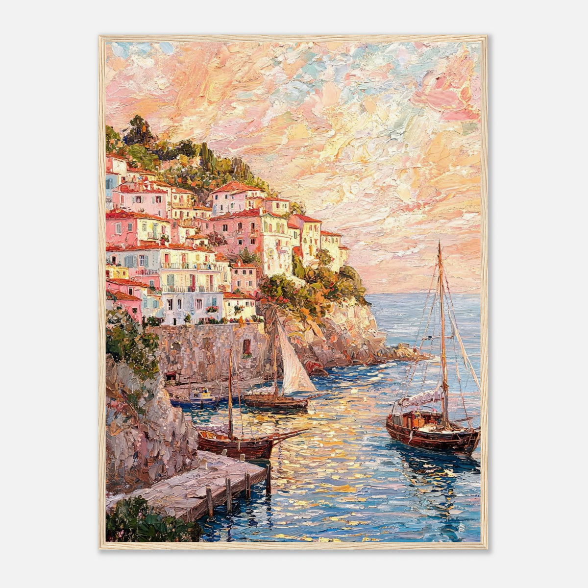 Amalfi Coast Sunset Village Impressionist Art Print