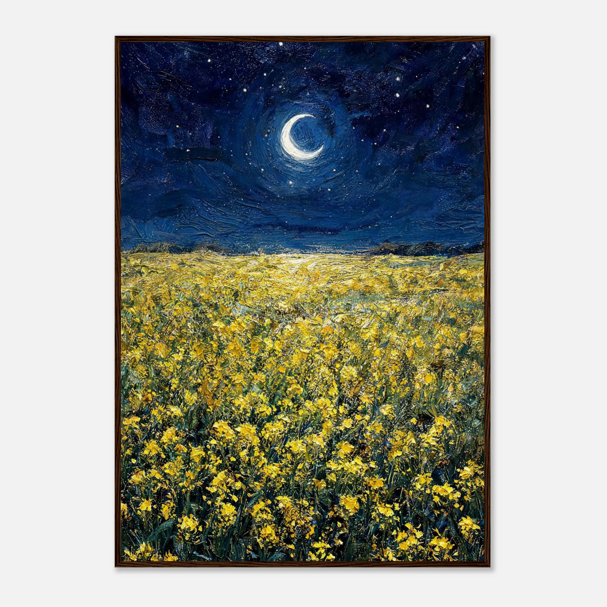 Moonlit Golden Wildflower Field Impressionist Art Print
