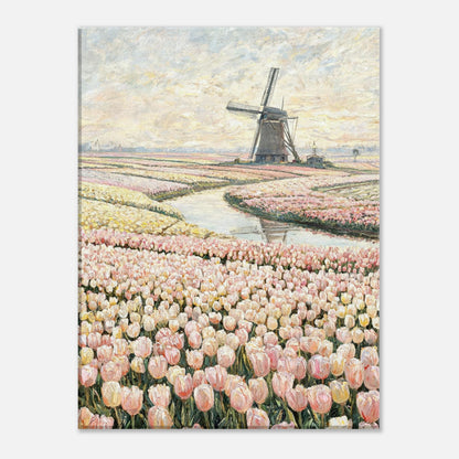 Dutch Tulip Fields & Windmill Impressionist Art Print