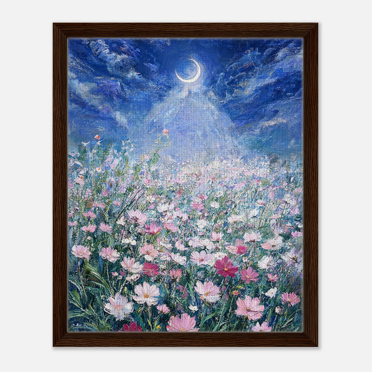 Moonlit Wild Cosmos Field Impressionist Art Print