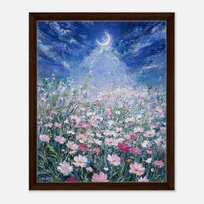 Moonlit Wild Cosmos Field Impressionist Art Print