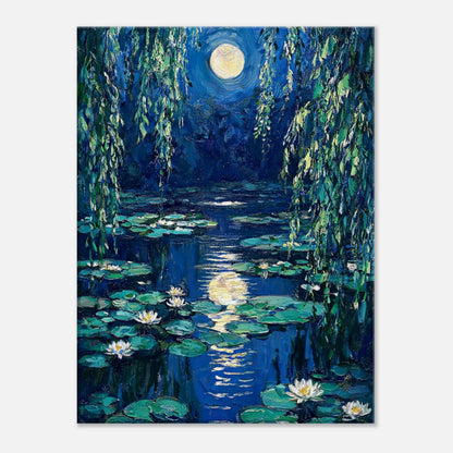 Moonlit Water Lilies Pond Impressionist Art Print