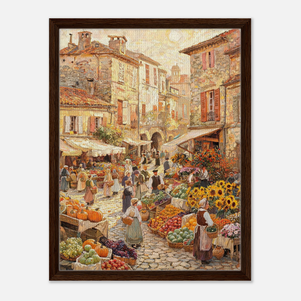 Autumn European Village Market Impressionist Art Print