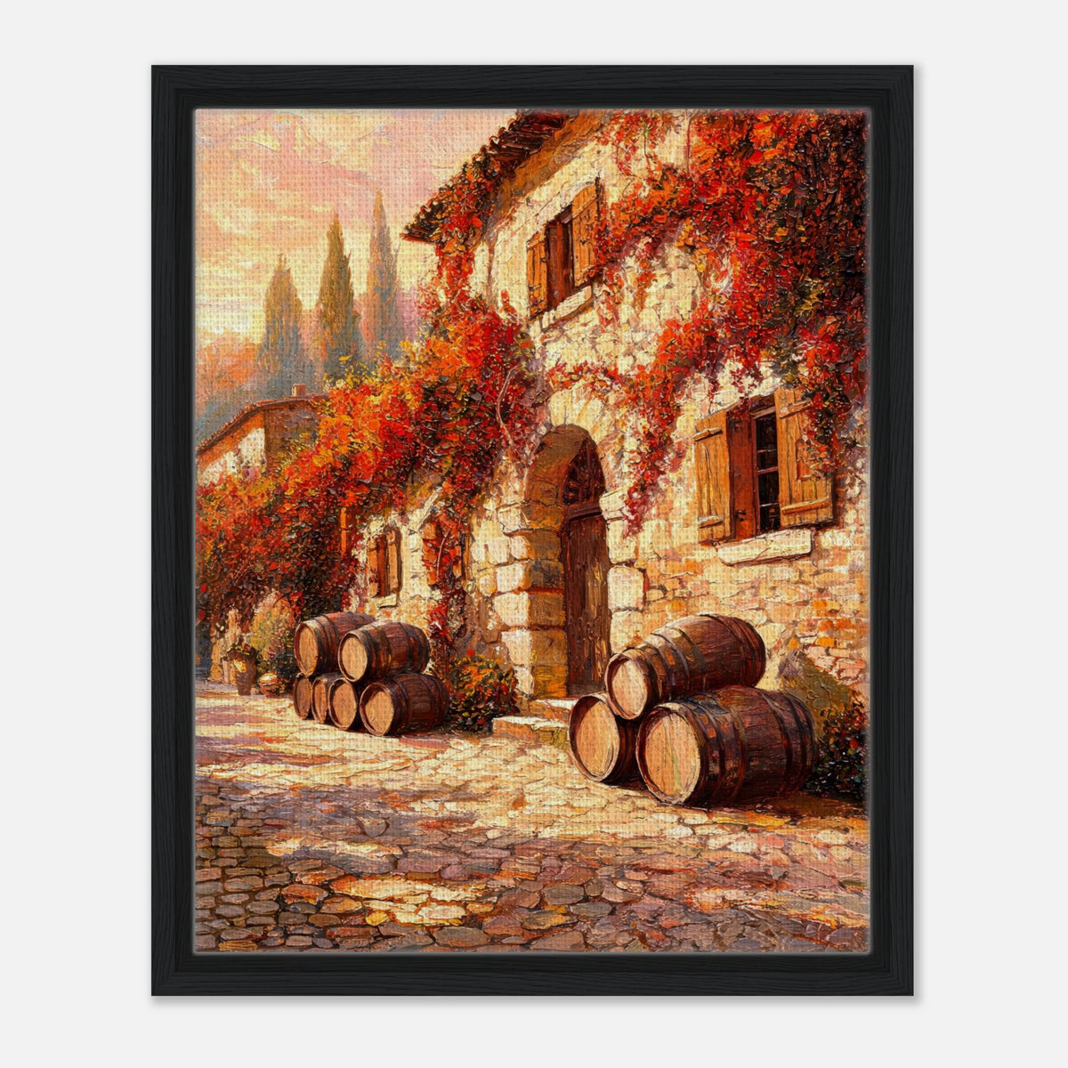 Autumn European Winery Wine Barrels Impressionist Art Print
