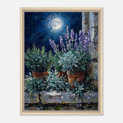 Moonlit Potted Lavender by Stone Window Impressionist Art Print