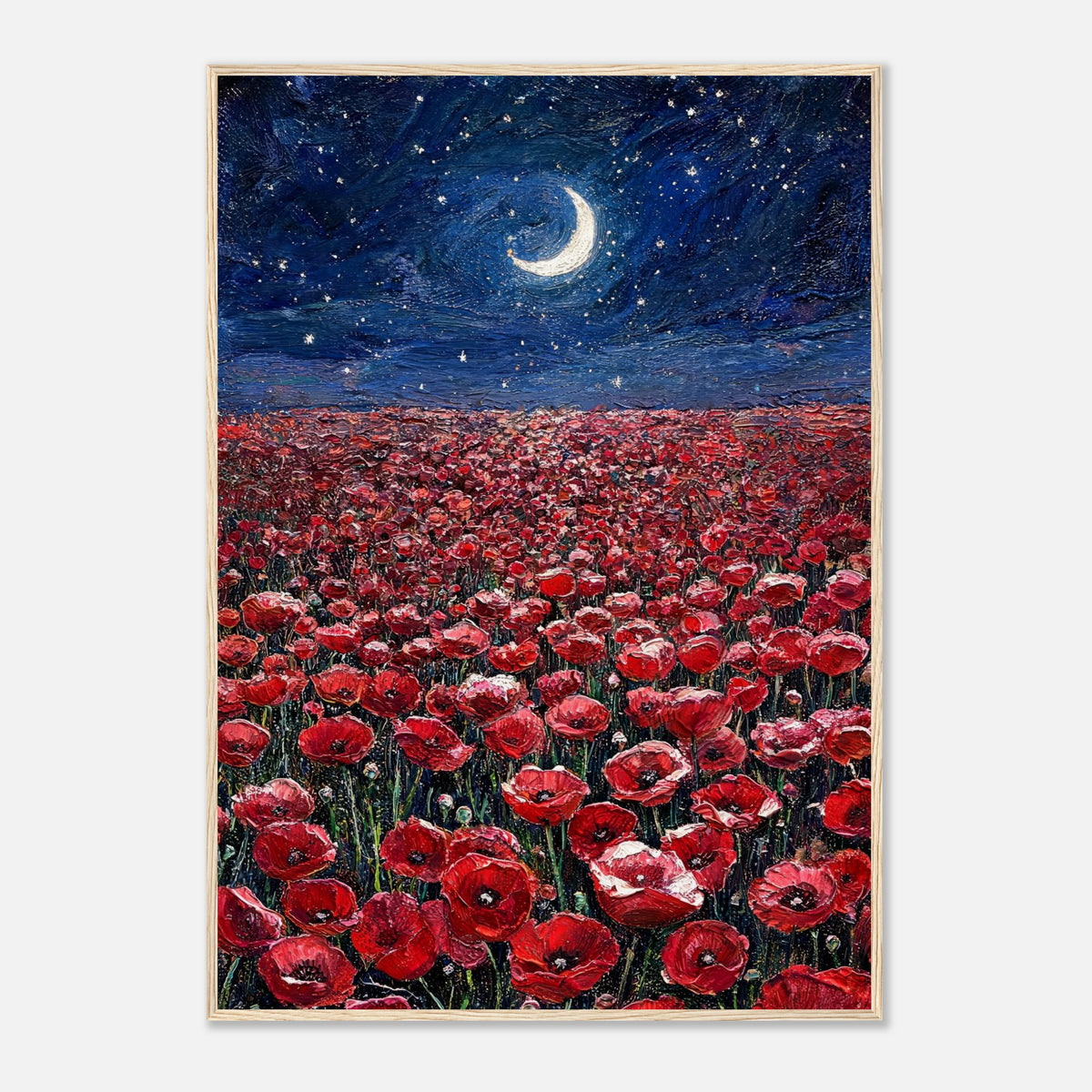 Moonlit Red Poppy Field Impressionist Art Print