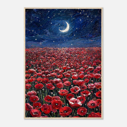 Moonlit Red Poppy Field Impressionist Art Print