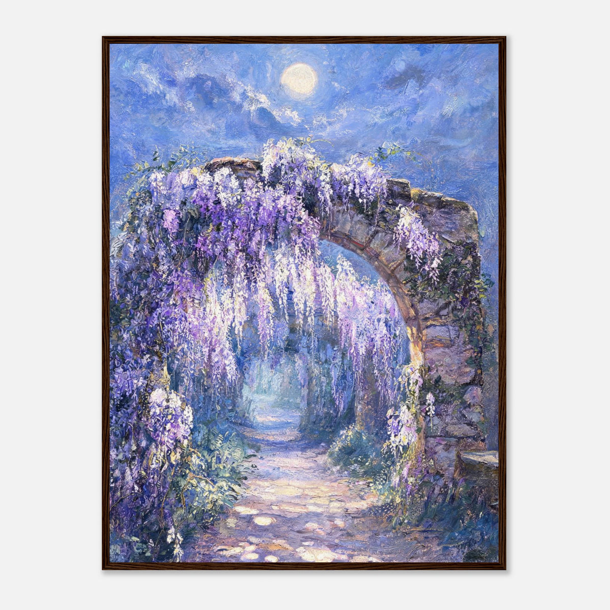 Moonlit Wisteria Stone Arch Impressionist Art Print