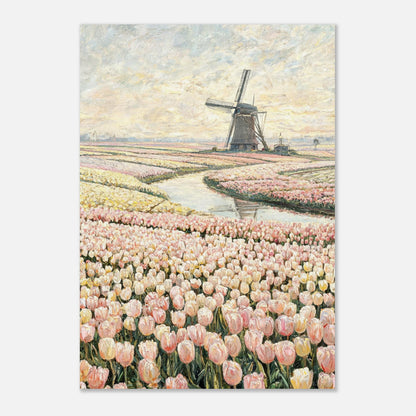 Dutch Tulip Fields & Windmill Impressionist Art Print