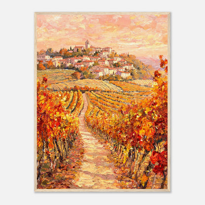 Autumn Vineyard Path Hilltop Village Impressionist Art Print
