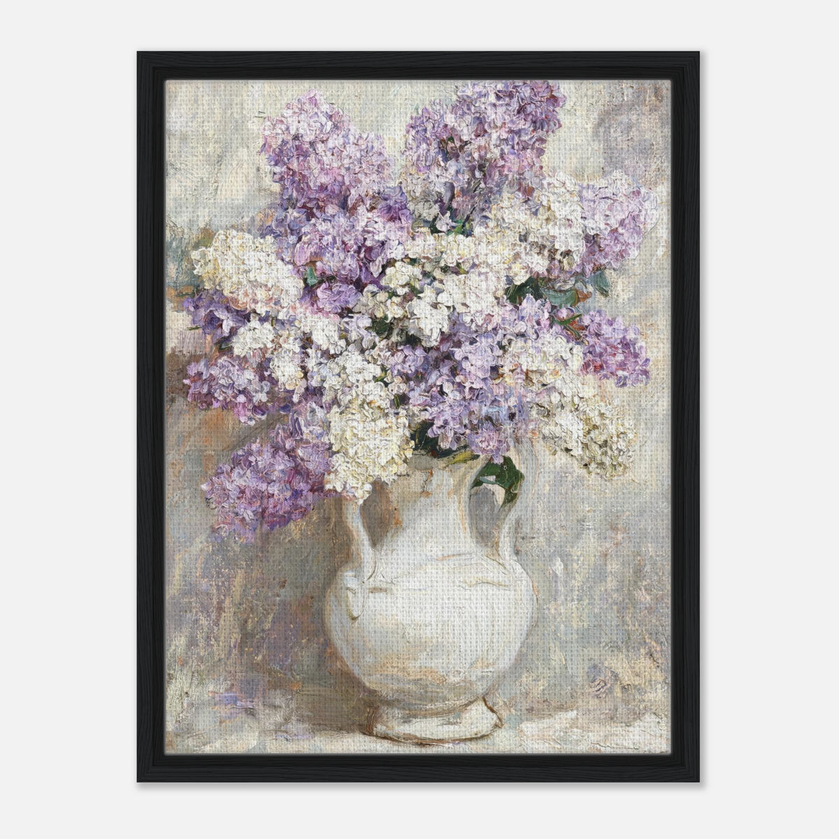 Lilac Blossoms in White Ceramic Vase Impressionist Art Print