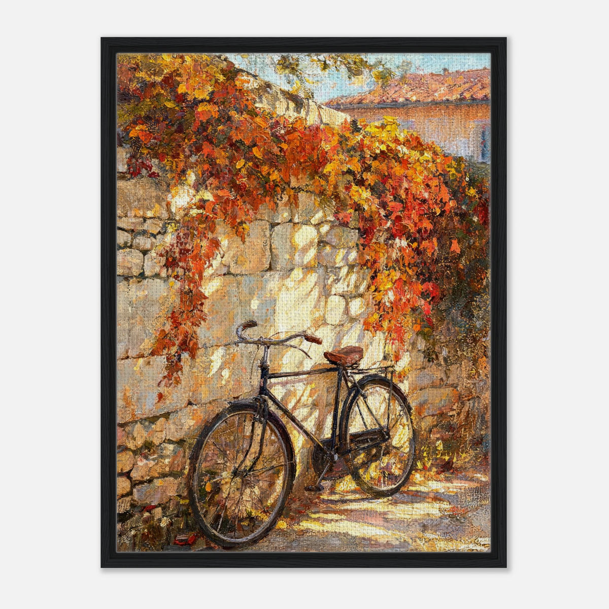 Autumn Vintage Bicycle Stone Wall Impressionist Art Print