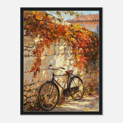 Autumn Vintage Bicycle Stone Wall Impressionist Art Print