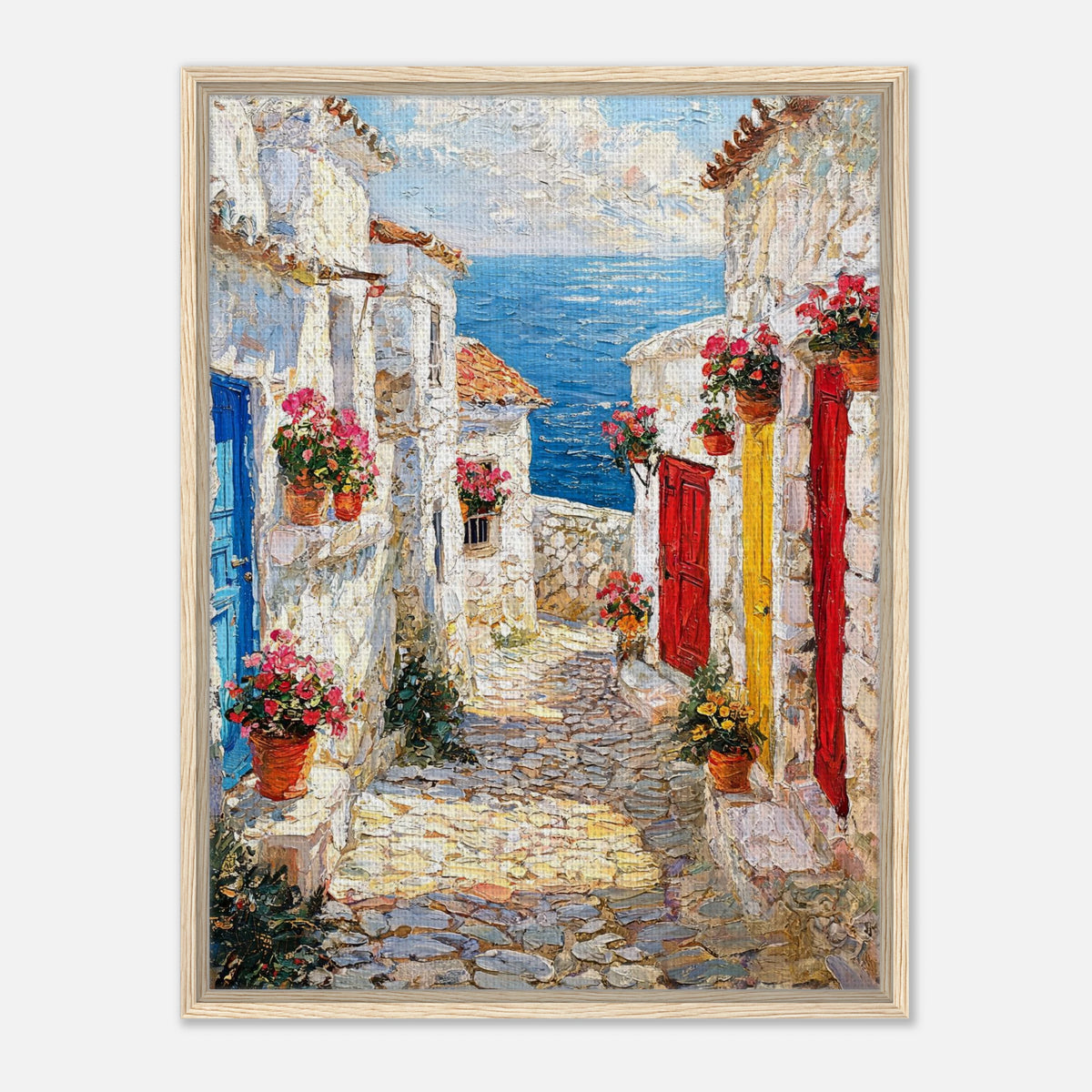Mediterranean Coastal Village Alley Sea View Impressionist Art Print