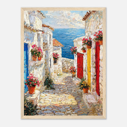 Mediterranean Coastal Village Alley Sea View Impressionist Art Print