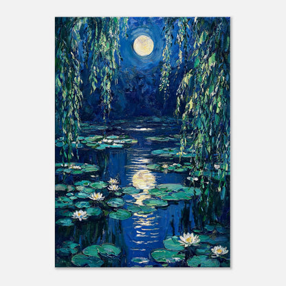 Moonlit Water Lilies Pond Impressionist Art Print