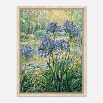 Blue Agapanthus & Sunlit Garden Impressionist Art Print
