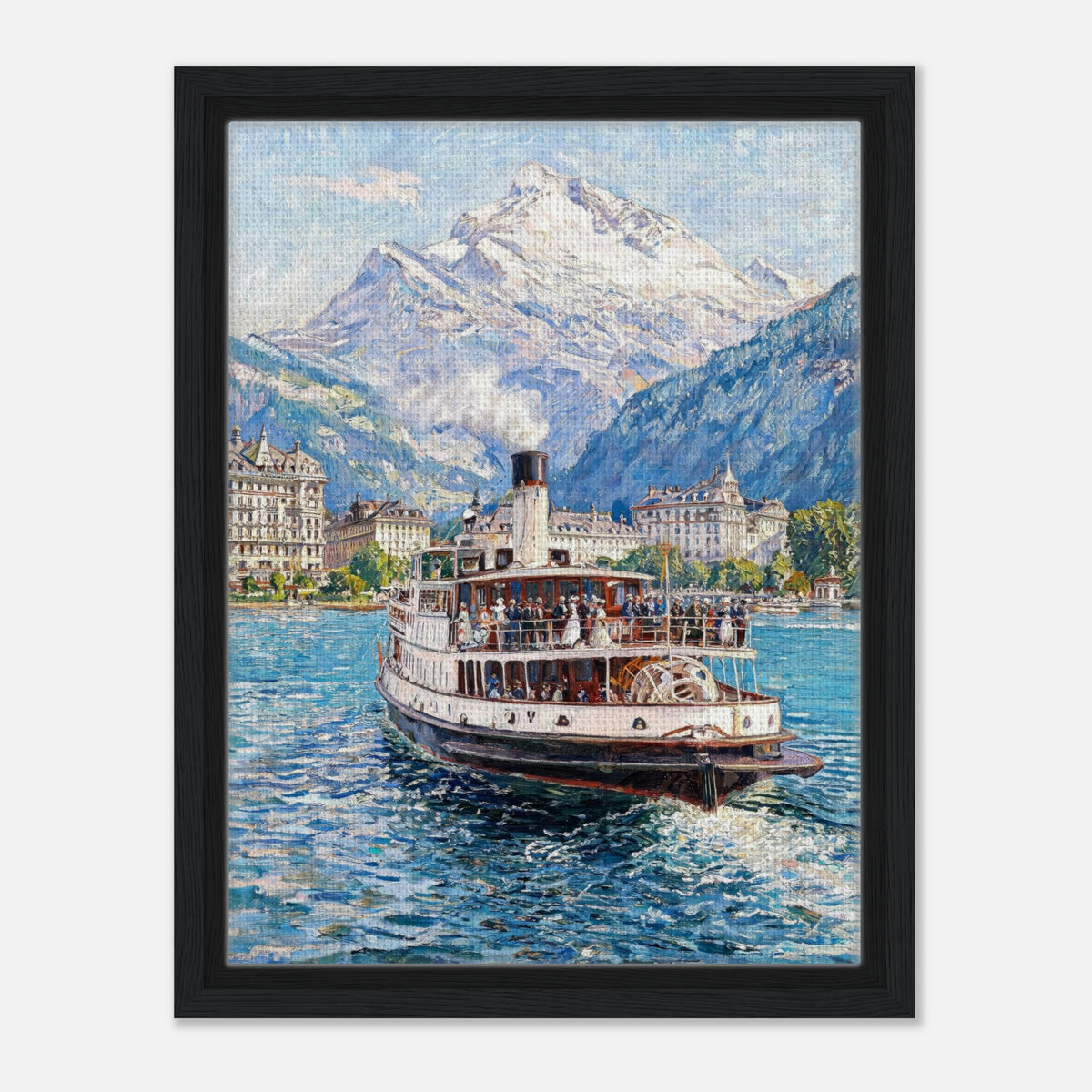 Vintage Steamboat on Alpine Lake Impressionist Art Print