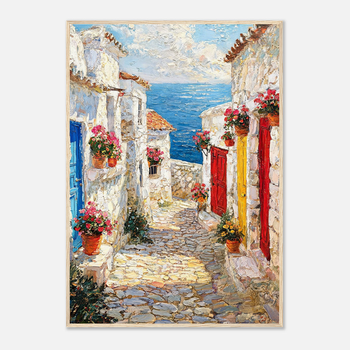 Mediterranean Coastal Village Alley Sea View Impressionist Art Print