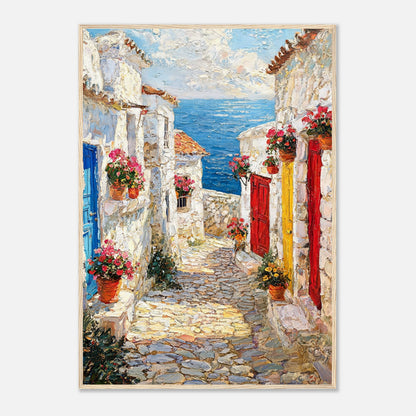 Mediterranean Coastal Village Alley Sea View Impressionist Art Print