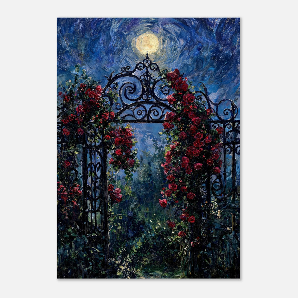 Moonlit Rose Arch Garden Impressionist Art Print