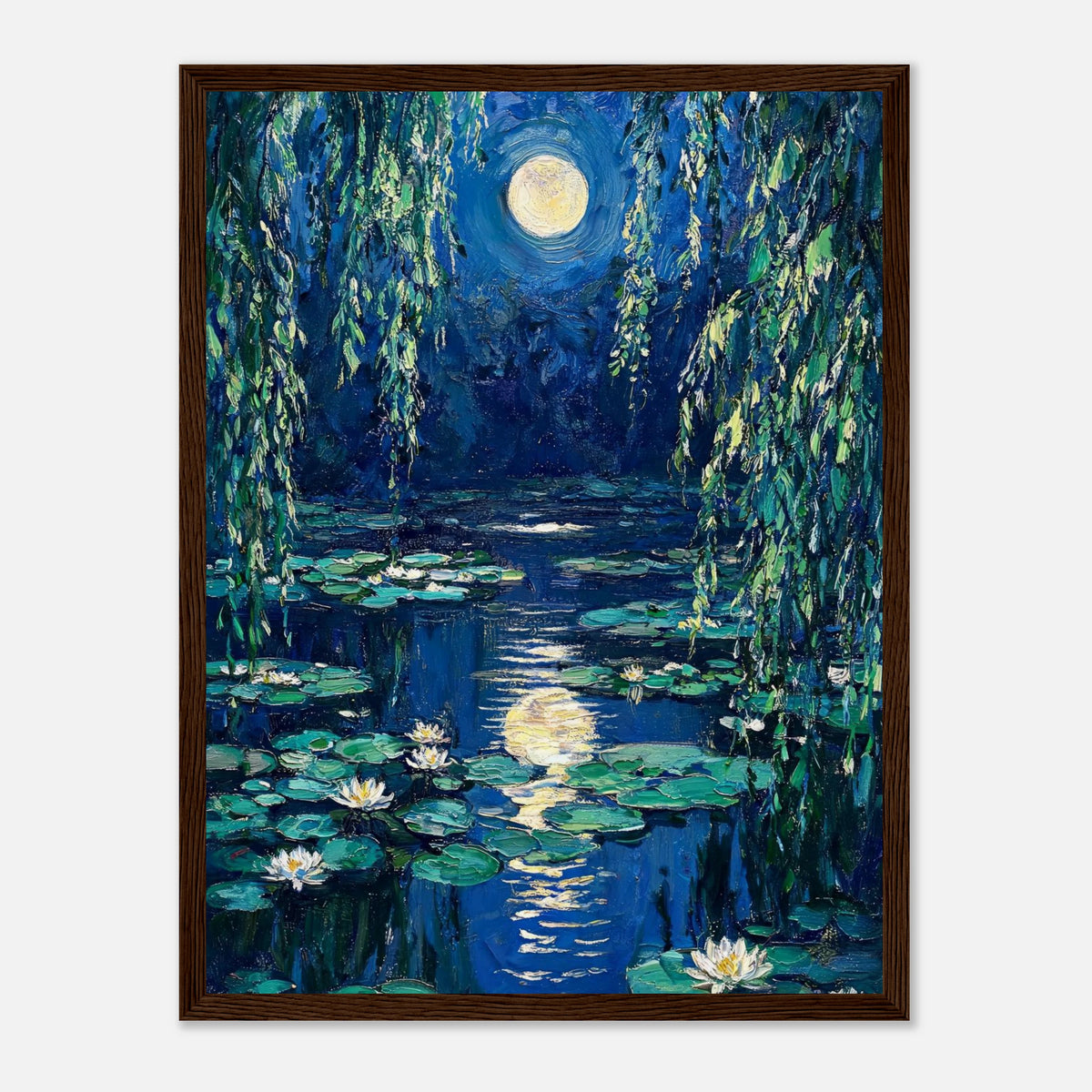 Moonlit Water Lilies Pond Impressionist Art Print