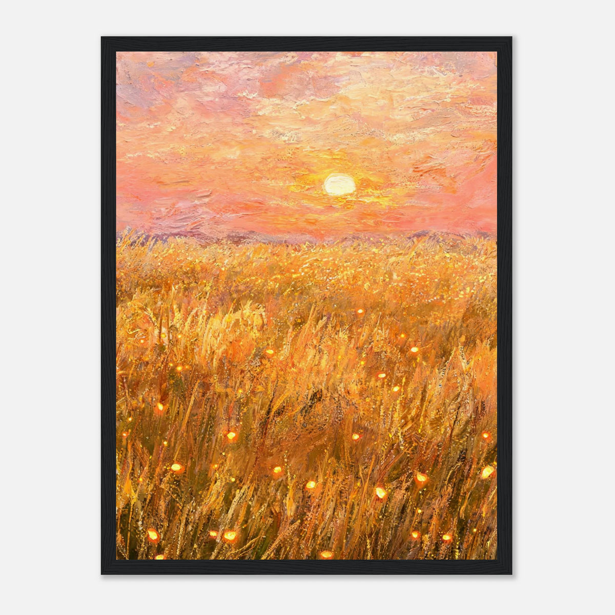 Golden Wheat Field at Sunset Impressionist Art Print