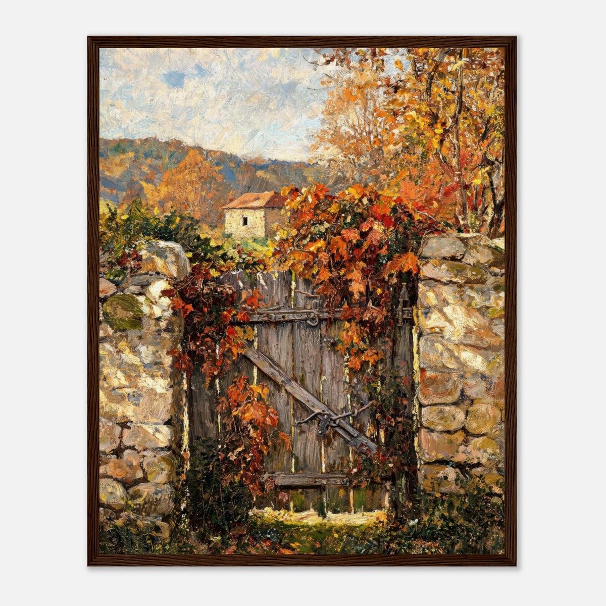Autumn Garden Gate Cottage Impressionist Art Print