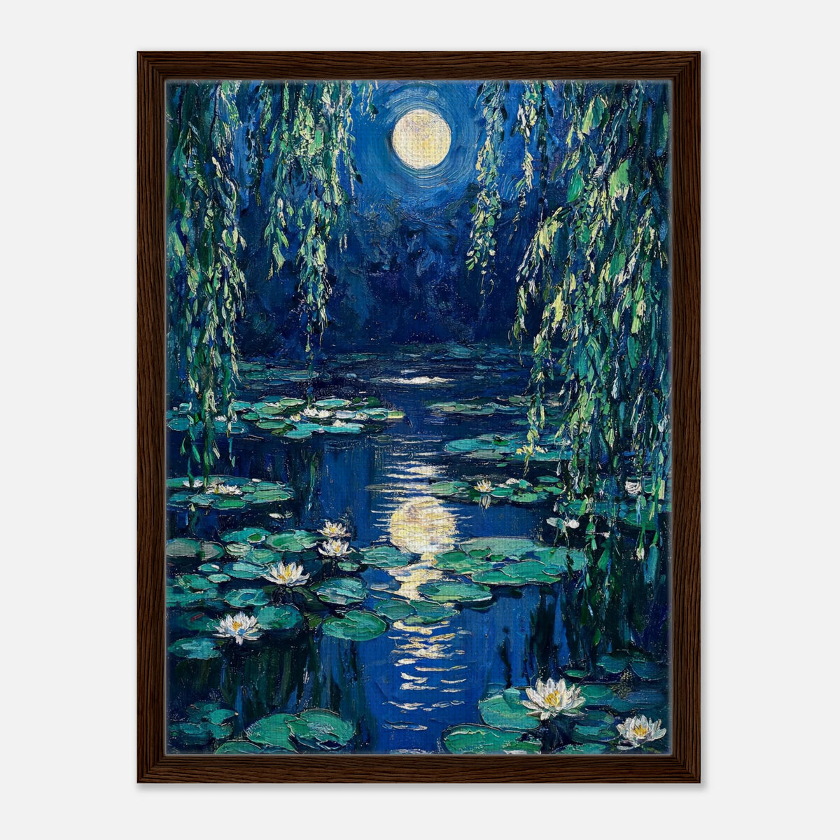 Moonlit Water Lilies Pond Impressionist Art Print