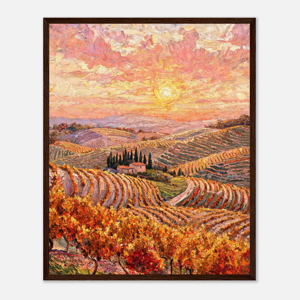 Tuscan Hills Autumn Sunset Vineyard Impressionist Art Print