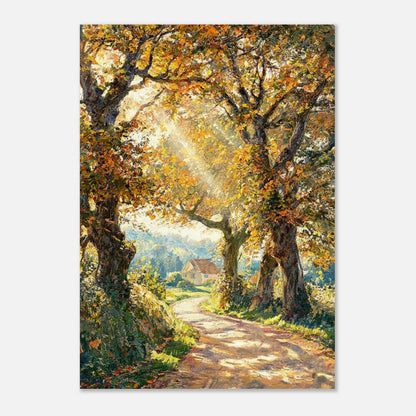 Sunlit Autumn Forest Path Impressionist Art Print
