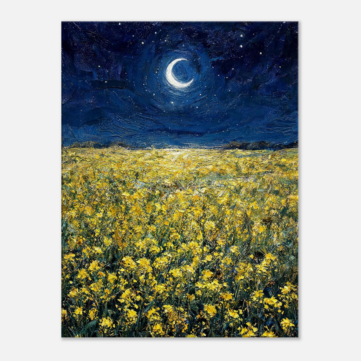 Moonlit Golden Wildflower Field Impressionist Art Print
