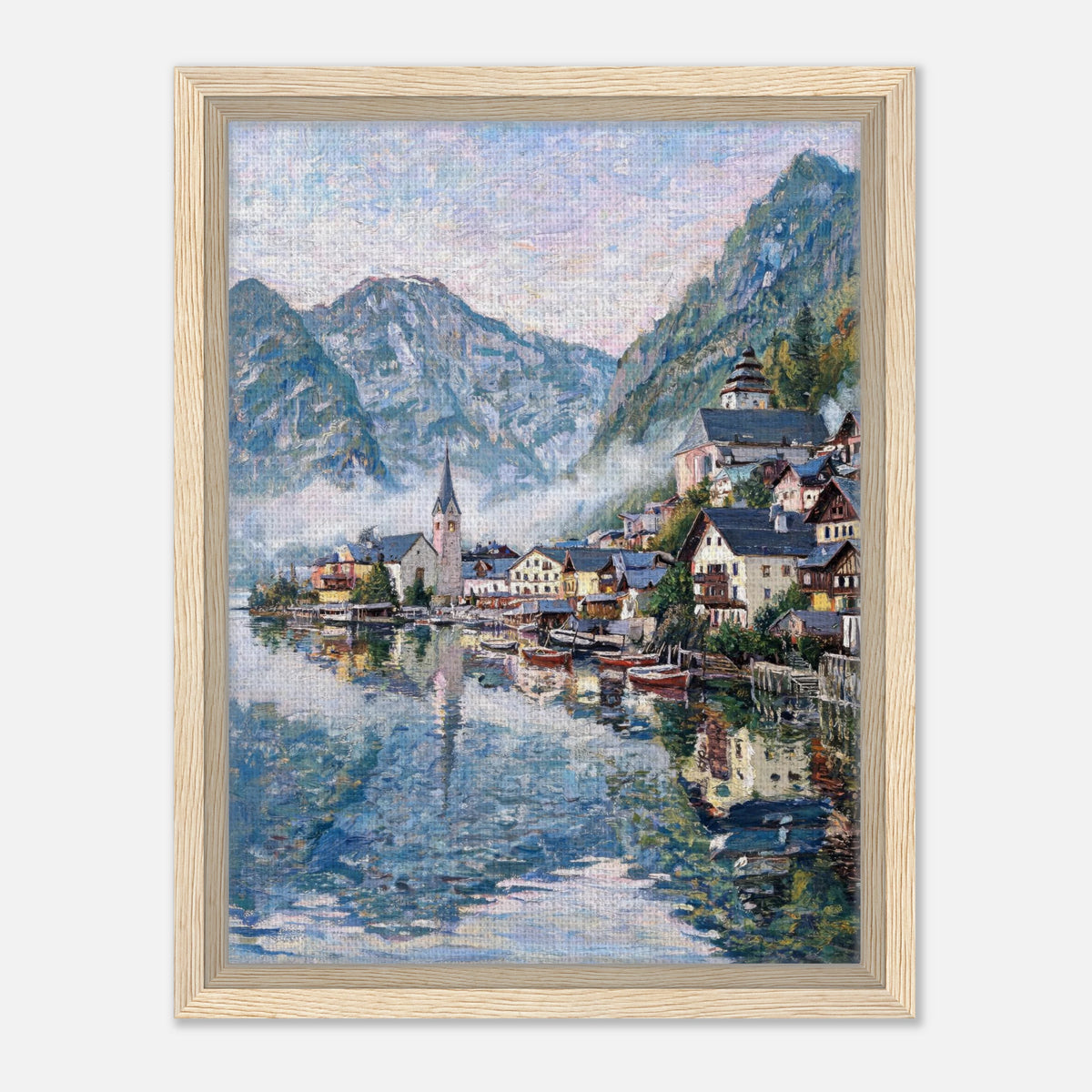Alpine Lakeside Village Impressionist Art Print