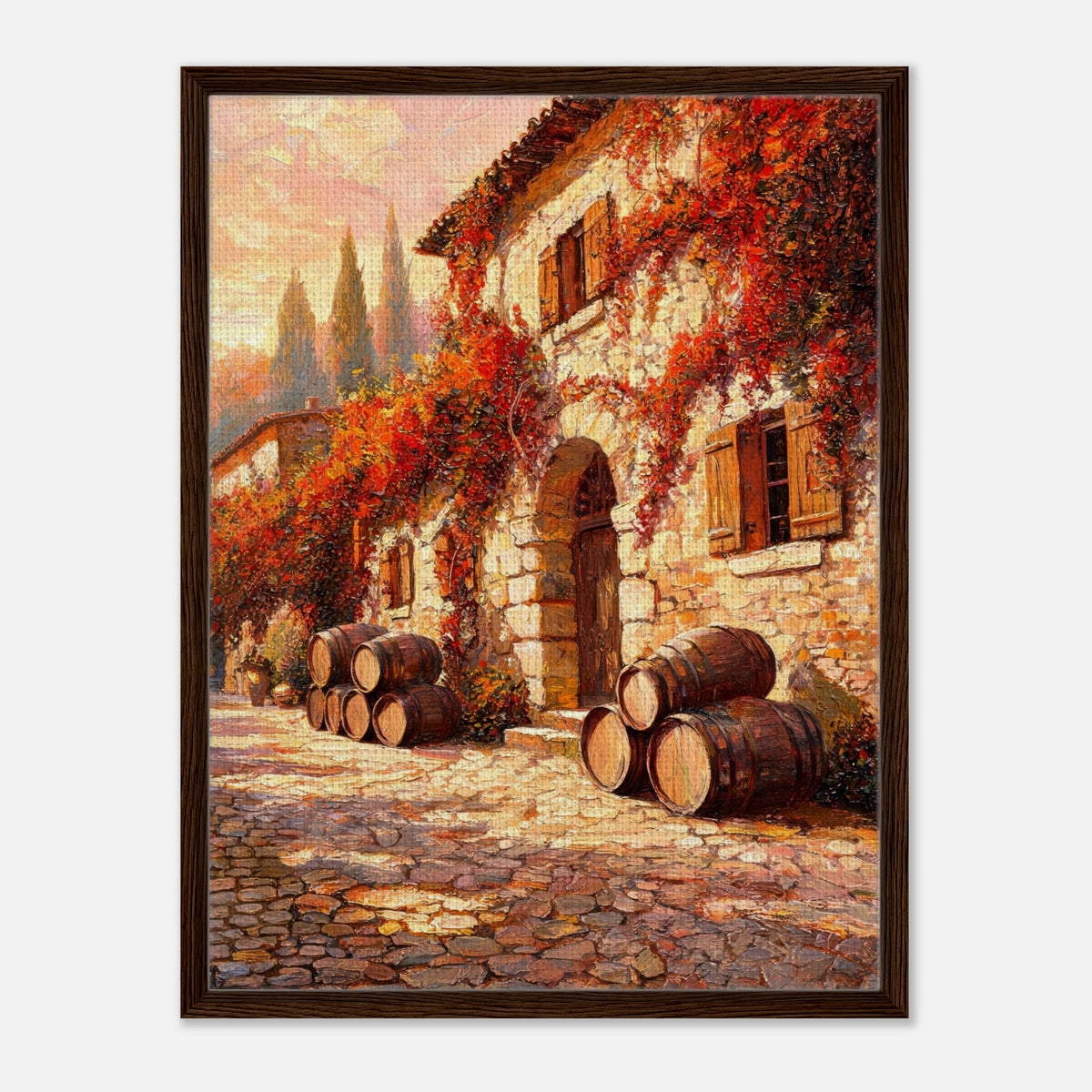 Autumn European Winery Wine Barrels Impressionist Art Print