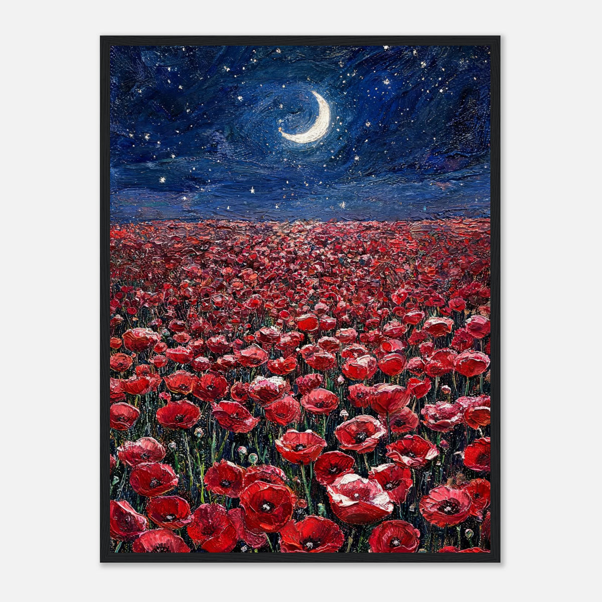 Moonlit Red Poppy Field Impressionist Art Print