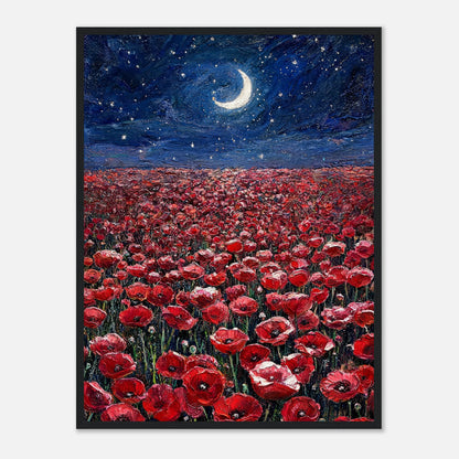 Moonlit Red Poppy Field Impressionist Art Print