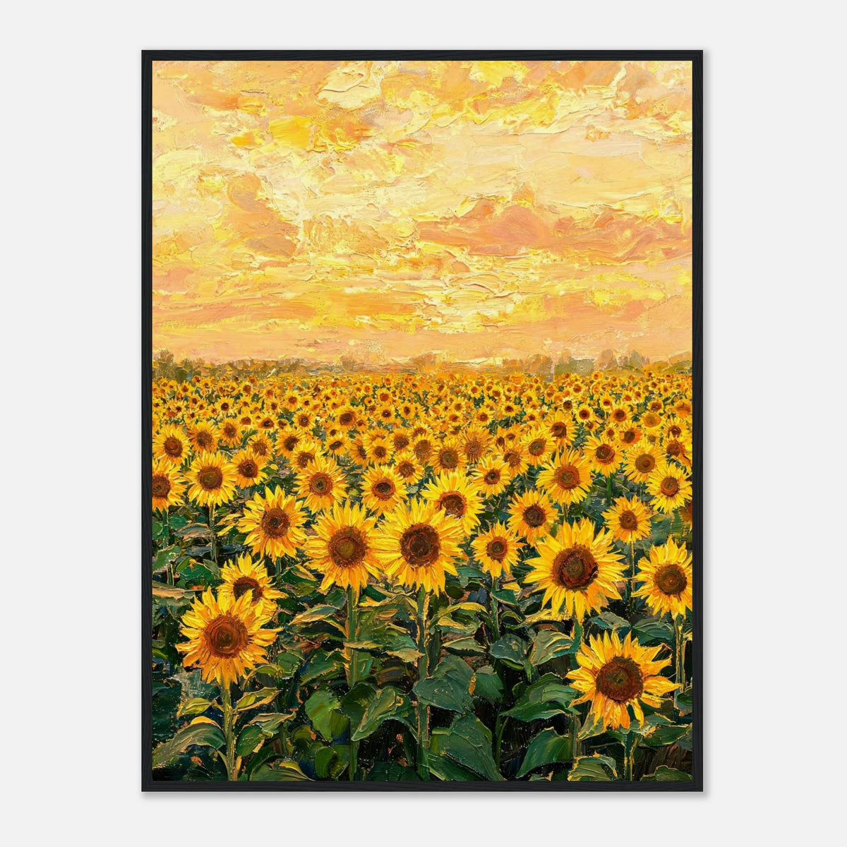 Golden Sunflower Field at Sunset Impressionist Art Print