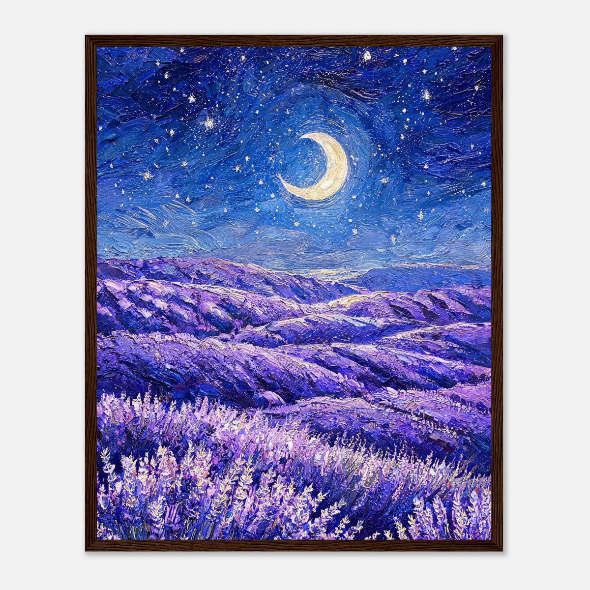 Moonlit Lavender Field at Night Impressionist Art Print