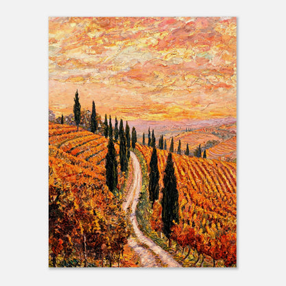 Tuscan Cypress Road Autumn Vineyard Impressionist Art Print