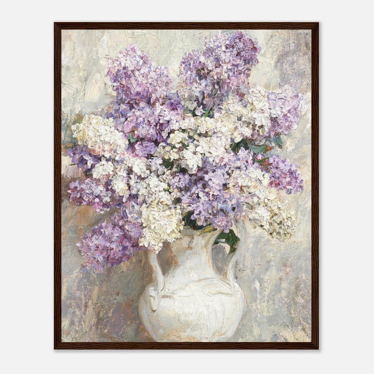 Lilac Blossoms in White Ceramic Vase Impressionist Art Print