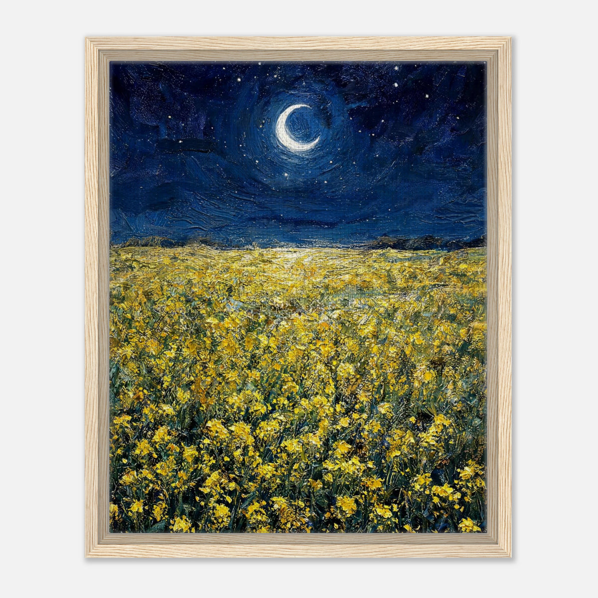 Moonlit Golden Wildflower Field Impressionist Art Print