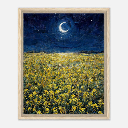 Moonlit Golden Wildflower Field Impressionist Art Print