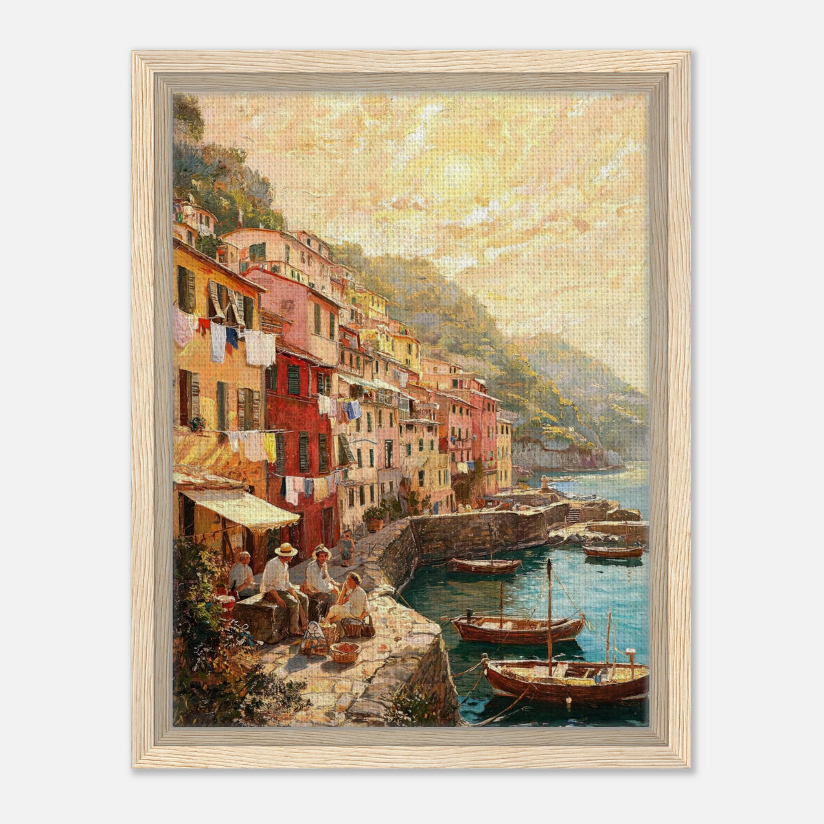Sunlit Mediterranean Coastal Village Impressionist Art Print
