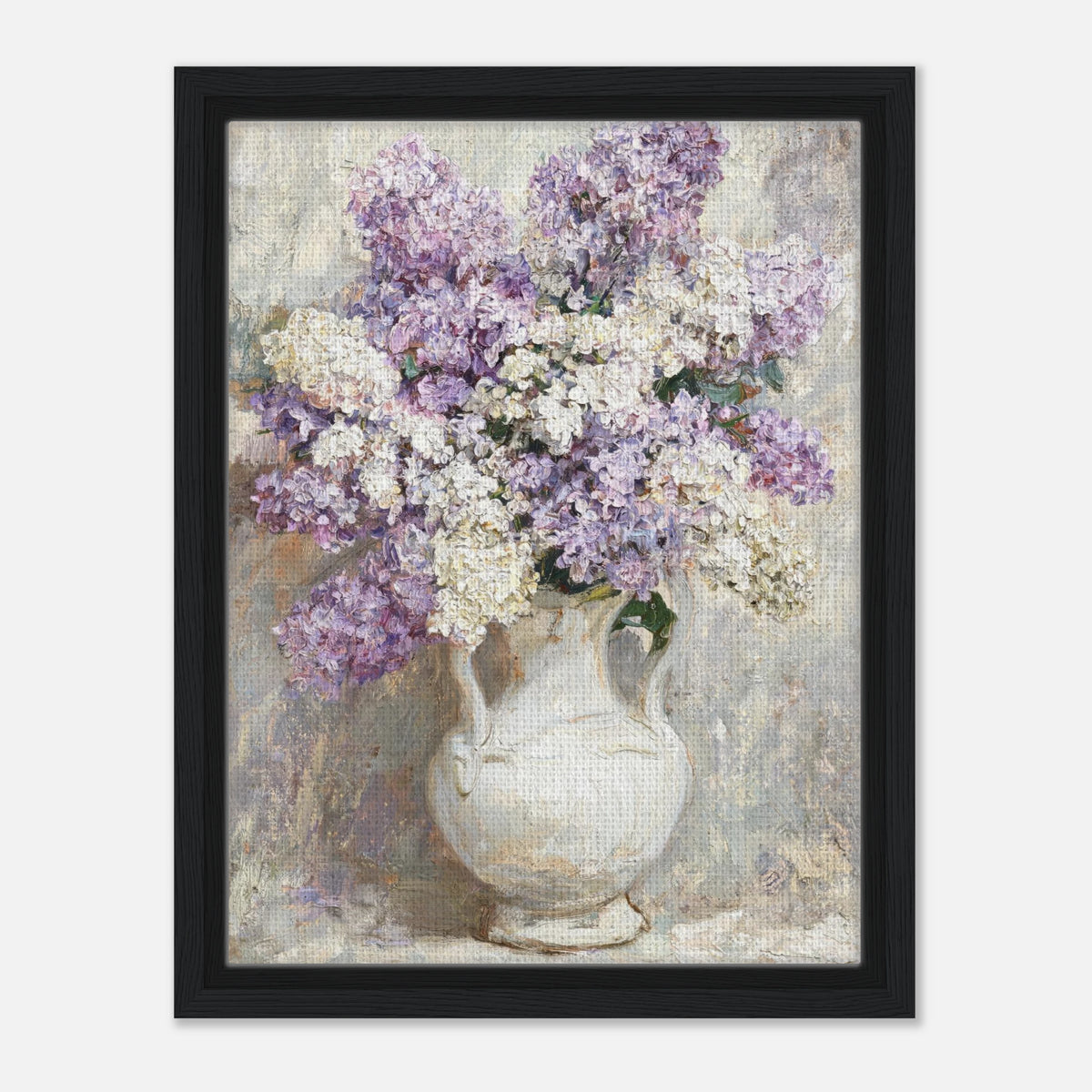 Lilac Blossoms in White Ceramic Vase Impressionist Art Print